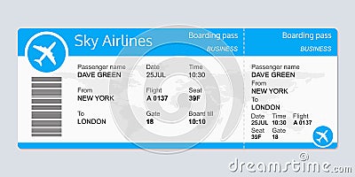 Plane ticket template. Airplane flight ticket blank. Boarding pass. Vector illustration. Vector Illustration